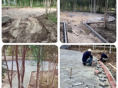 Благоустроенный задний двор школы (установлены экоскамейки и урны).